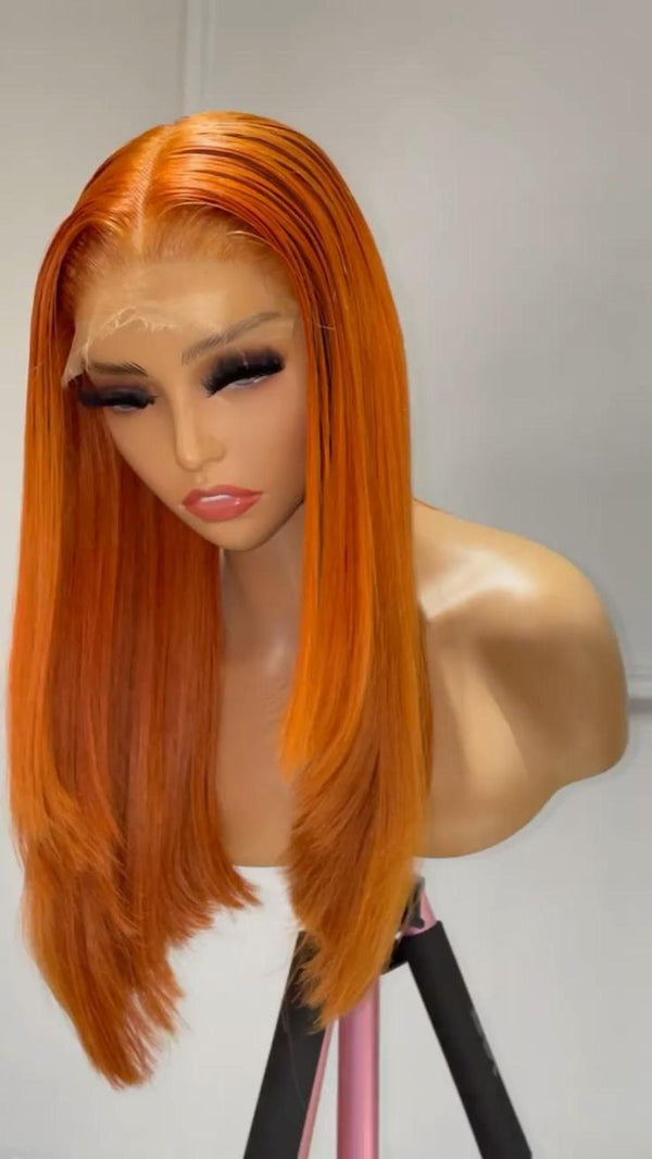 Orange Ginger Lace Front Wig straight Human Hair  13X4 13X6 Hd Lace 150 density